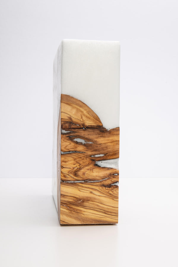 Kerzenrohling aus Stearin Holzkerzen Quadrat mit Teelichteinsatz 2 Holzstücke 20x20x7cm