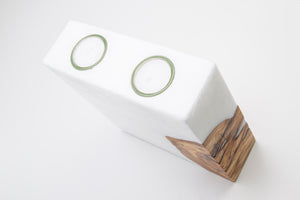 Kerzenrohling aus Stearin Holzkerzen Quadrat mit Teelichteinsatz 2 Holzstücke 20x20x7cm