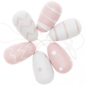 Holzanhänger Osterei rosa/weiß 18mm x 30mm 6 Stück
