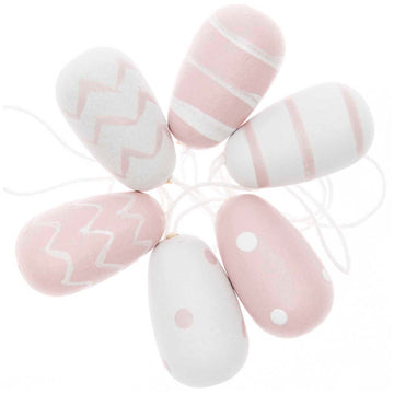 Holzanhänger Osterei rosa/weiß 18mm x 30mm 6 Stück