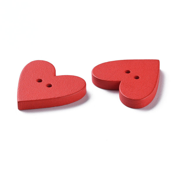 Holzknöpfe Herz 23x3,5mm rot, 20 Stk.