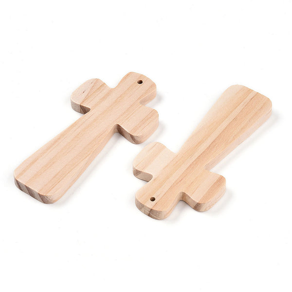 Naturholz Anhänger Kreuz unbehandelt 100x49,5x7mm Loch: 3mm