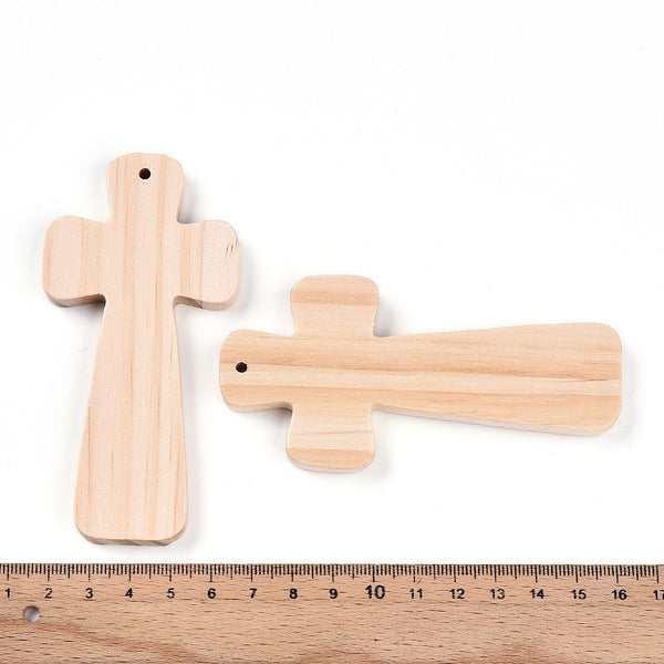 Naturholz Anhänger Kreuz unbehandelt 100x49,5x7mm Loch: 3mm