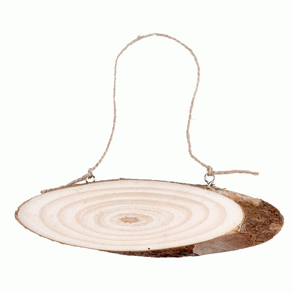 Holzschild oval 46x150x9mm, Baumscheibe mit Aufhängung