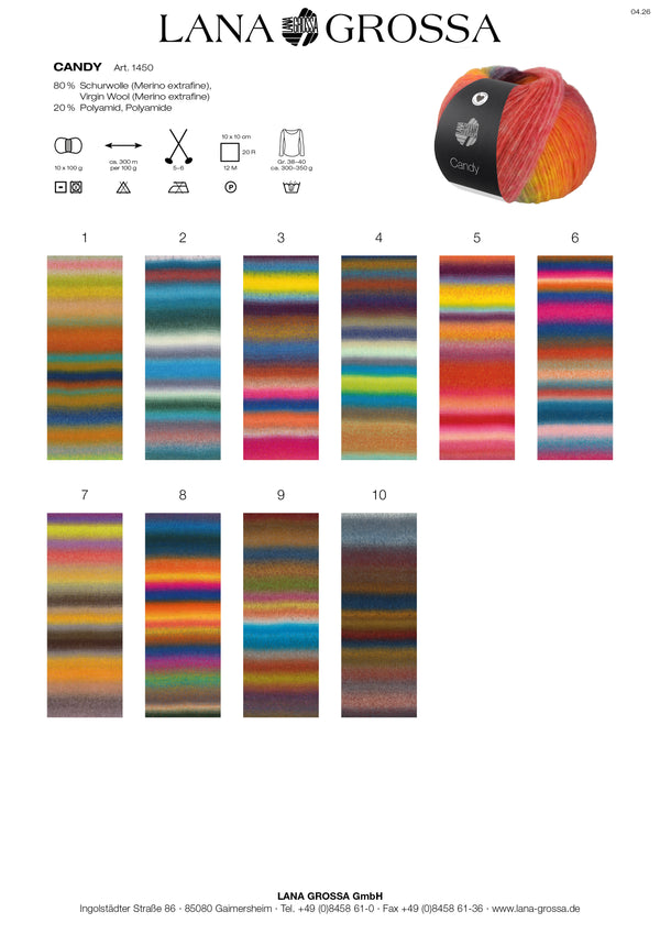 Lana Grossa Candy Effektgarn 80 % Schurwolle (Merino extrafein)  20 % Polyamid 100g/ 300m