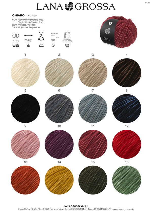 Lana Grossa Chiaro Merino-Viskose Garn 50g / 120m