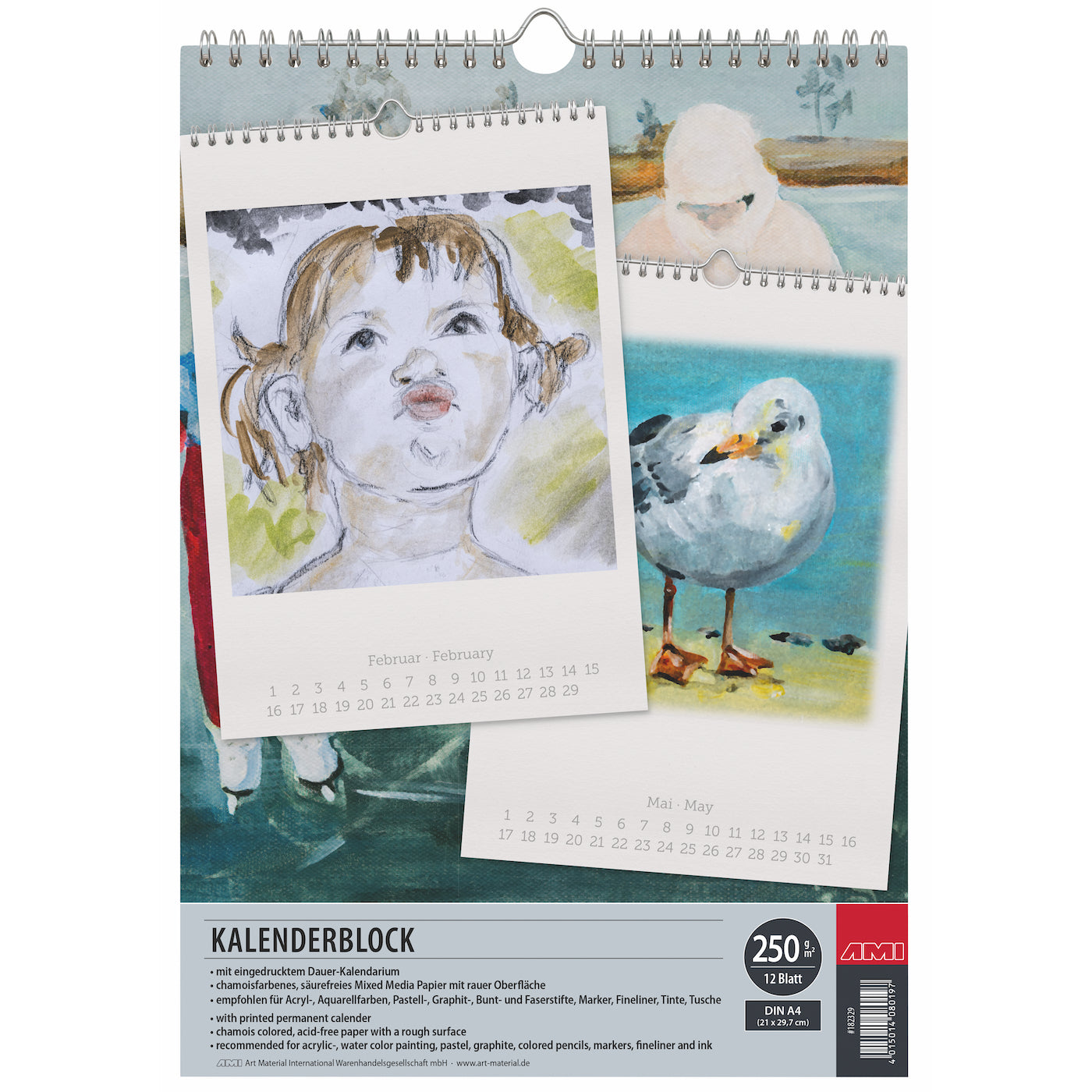 Kalenderblock DIN A4 (21 x 29,7 cm) 250 g/m² 12 Blatt