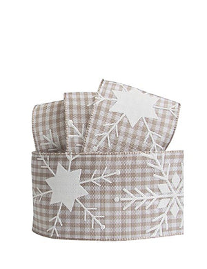 Karoband beige mit Sternen und Eiskristallen, 4cm breit, Stoff, pro Laufmeter