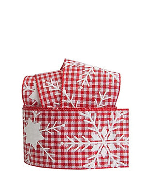 Karoband rot mit Sternen und Eiskristallen, 4cm breit, Stoff, pro Laufmeter