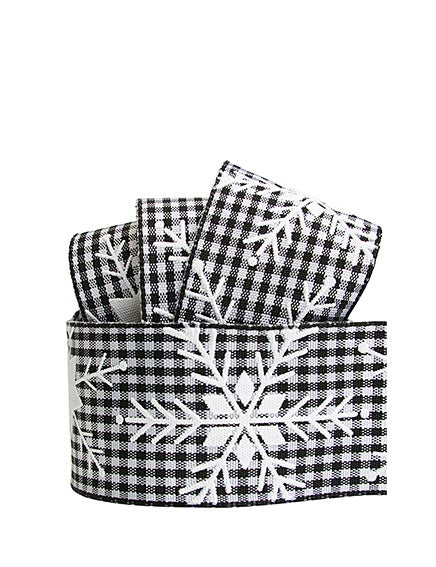 Karoband schwarz mit Sternen und Eiskristallen, 4cm breit, Stoff, pro Laufmeter
