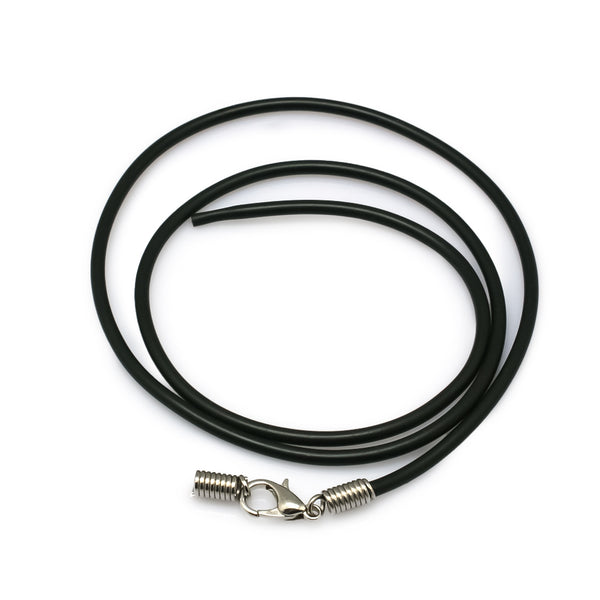 Kautschuk-Halsband Kette schwarz 1,5mm mit silberfarbenem Metallverschluss 45cm