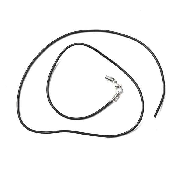Kautschuk-Halsband Kette schwarz 1,5mm mit silberfarbenem Metallverschluss 45cm