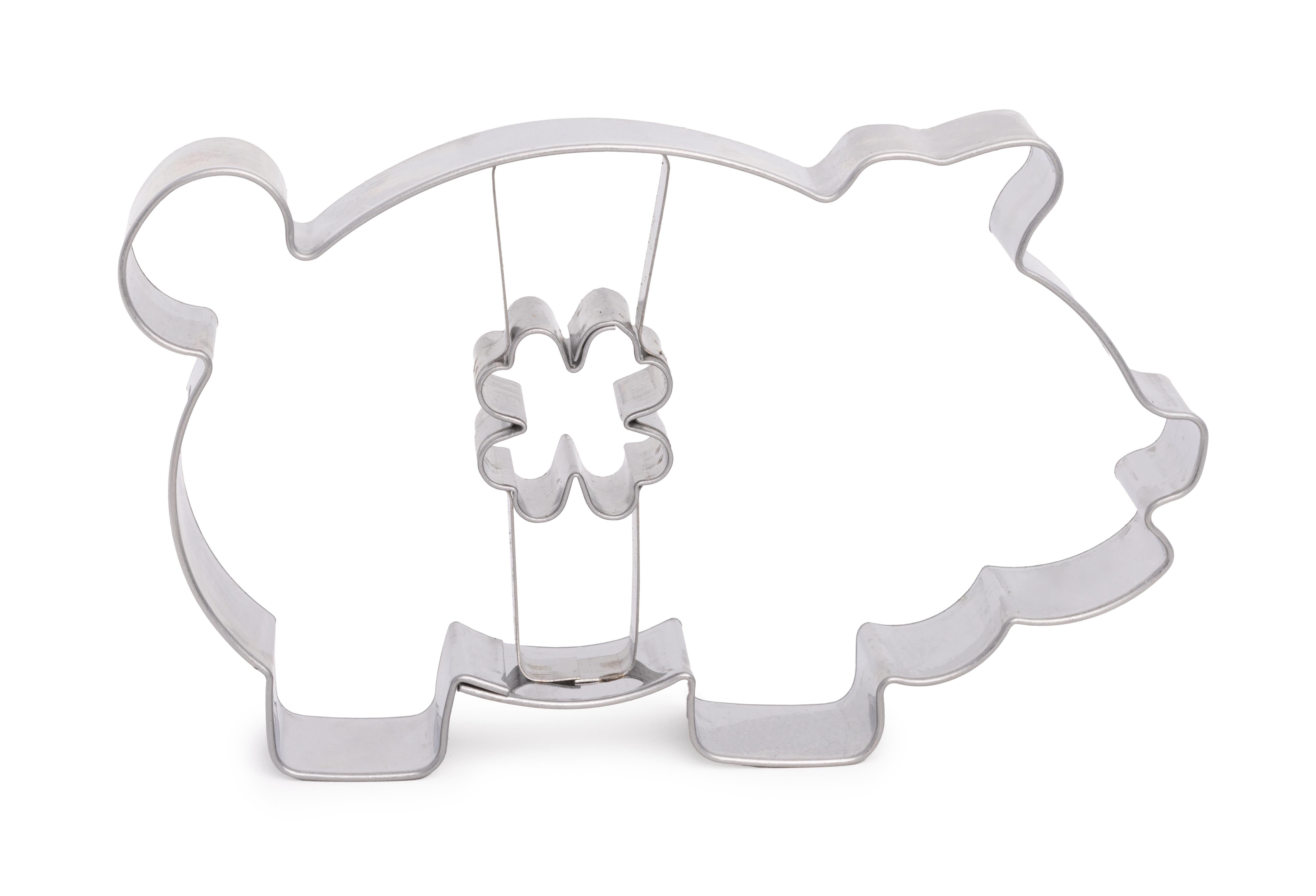 Schwein mit Glücksklee Ausstecher aus Weißblech 9,5x6cm