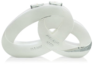 Hochzeitskerze Rohling Eheringe Formkerze in weiß Perlmutt gebürstet mit Teelichteinsatz 29,5 x17,5cm