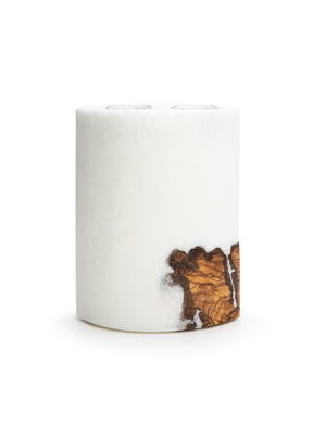 Kristall Holzkerze Ellipse oval Landhaus-Optik 8x14x21cm mit 2 xTeelichteinsatz