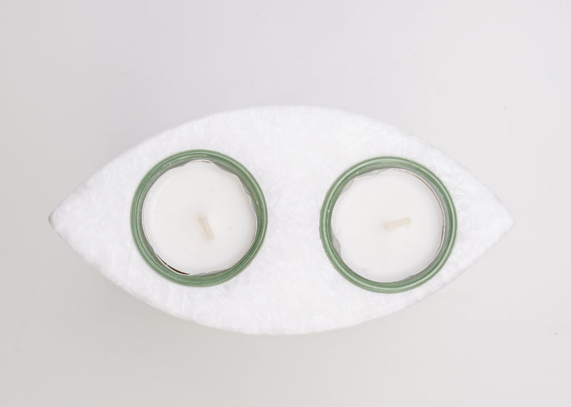 Kristall Holzkerze Ellipse oval Landhaus-Optik 8x14x21cm mit 2 xTeelichteinsatz