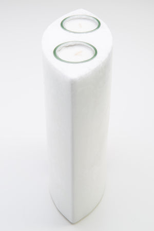 Kristall Holzkerze Ellipse oval Landhaus-Optik 8x14x21cm mit 2 xTeelichteinsatz