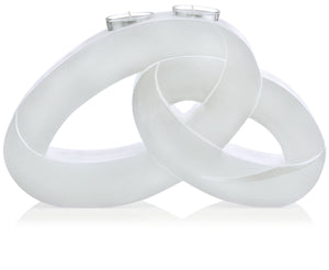 Hochzeitskerze Rohling Eheringe Formkerze in weiß Perlmutt gebürstet mit Teelichteinsatz 29,5 x17,5cm