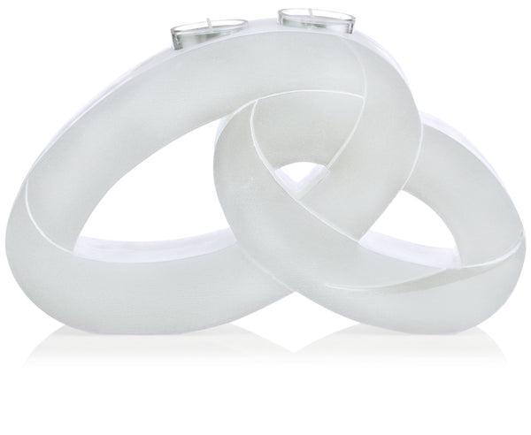Hochzeitskerze Rohling Eheringe Formkerze in weiß Perlmutt gebürstet mit Teelichteinsatz 29,5 x17,5cm