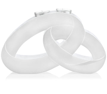 Hochzeitskerze Rohling Eheringe Formkerze in weiß Perlmutt gebürstet mit Teelichteinsatz 29,5 x17,5cm