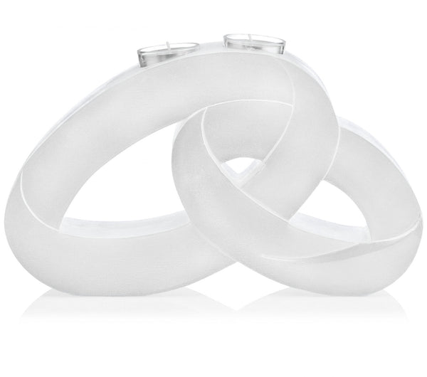 Hochzeitskerze Rohling Eheringe Formkerze in weiß Perlmutt gebürstet mit Teelichteinsatz 29,5 x17,5cm