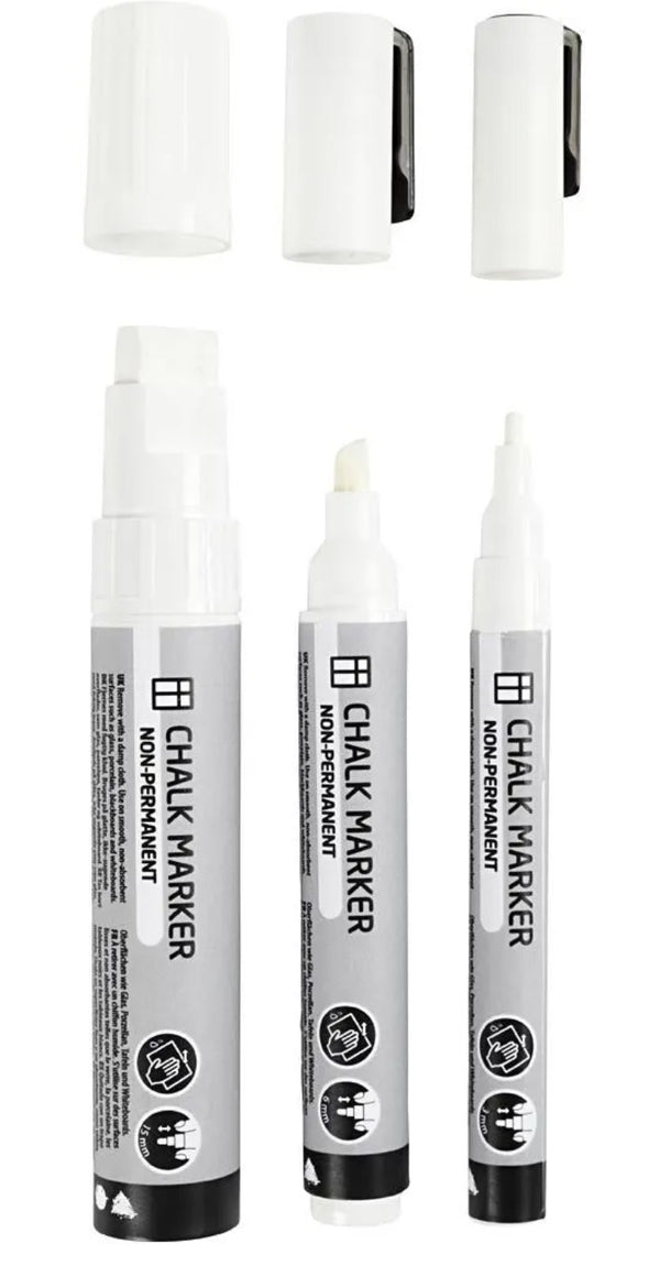 Kreidestifte Set weiß Strichstärke 3+6+15 mm 3 Stück