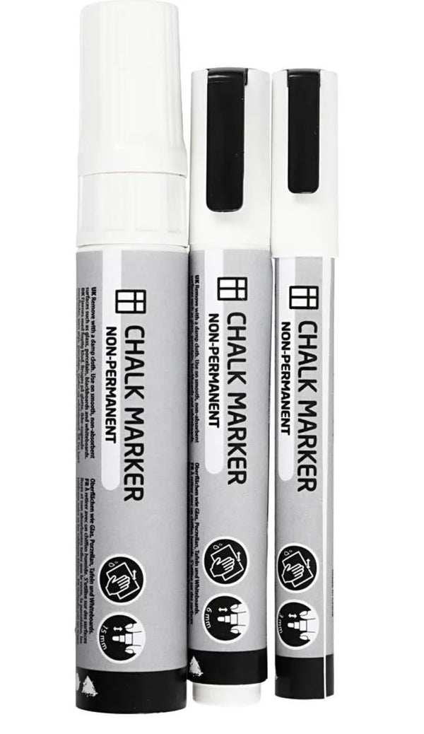 Kreidestifte Set weiß Strichstärke 3+6+15 mm 3 Stück