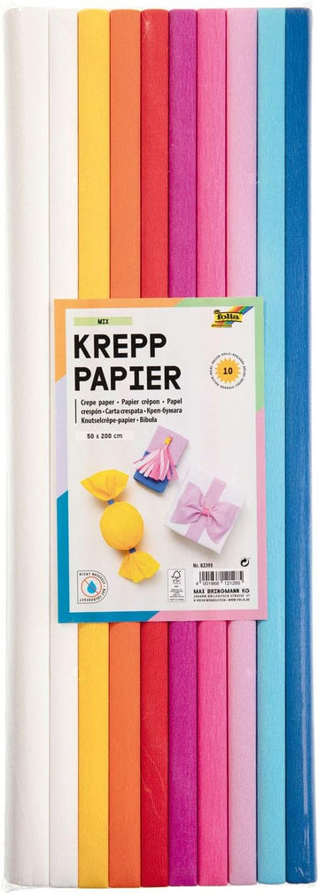 FOLIA Krepppapier Mix 10 Farben sortiert 50x200cm 10 Bögen