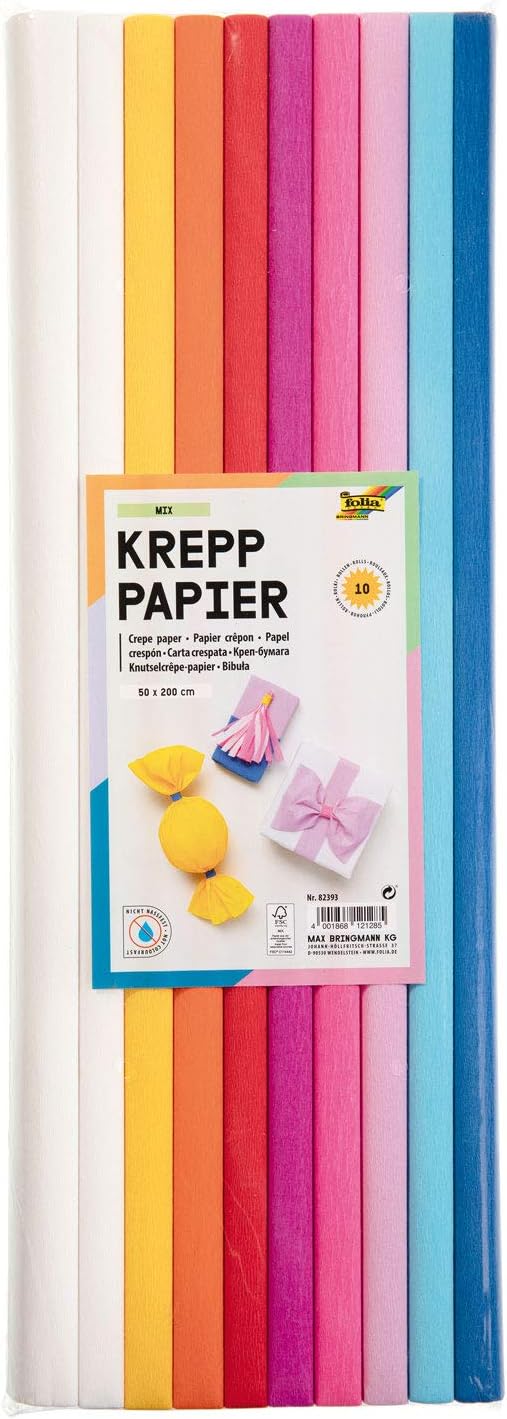 FOLIA Krepppapier Mix 10 Farben sortiert 50x200cm 10 Bögen