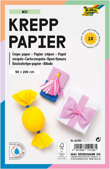 FOLIA Krepppapier Mix 10 Farben sortiert 50x200cm 10 Bögen