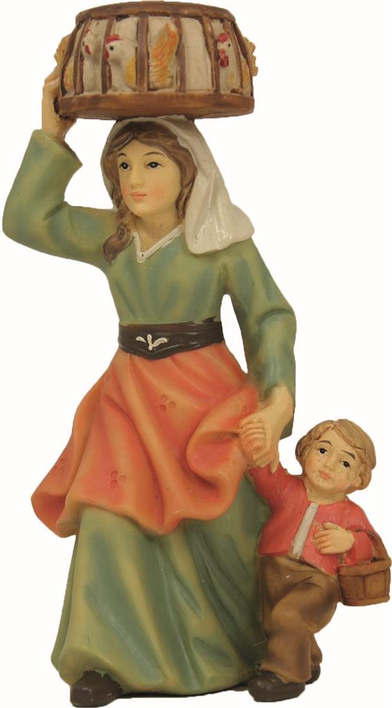 Krippenfigur Magd mit Kind und Hühnern 7cm 1 Stück