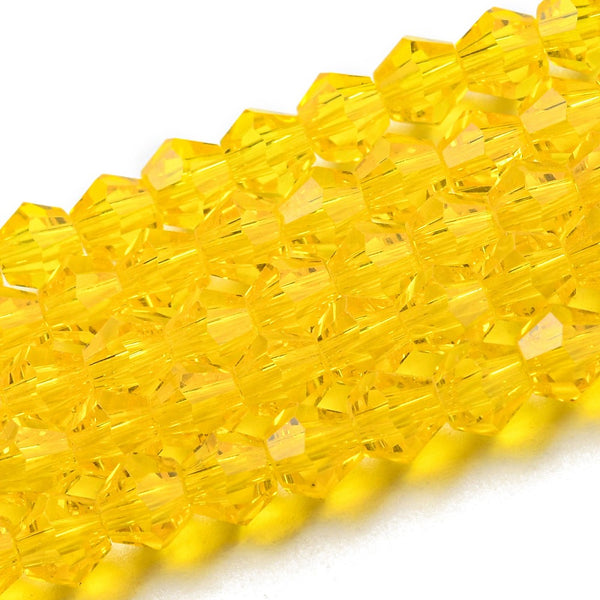 Kristallglasperlen Bicone facettiert gelb 3,5mm 107 Stück / Strang