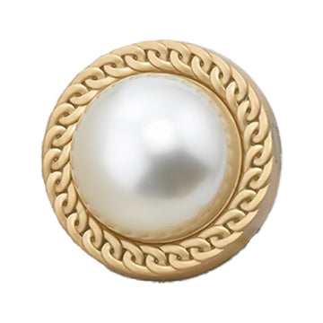 Zierknopf gold mit weißer Perle 20mm mit Öse 1 Stück