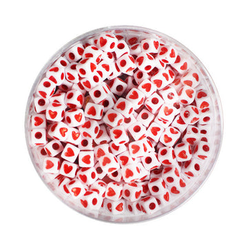 Kunststoffperlen Würfel mit Herzen 5x5mm 50g / Dose