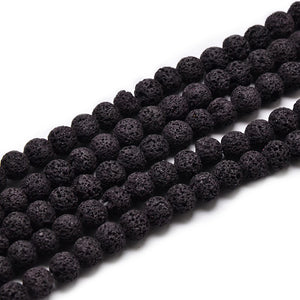 Lavaperlen rund schwarz 8mm 47 Stück/Strang