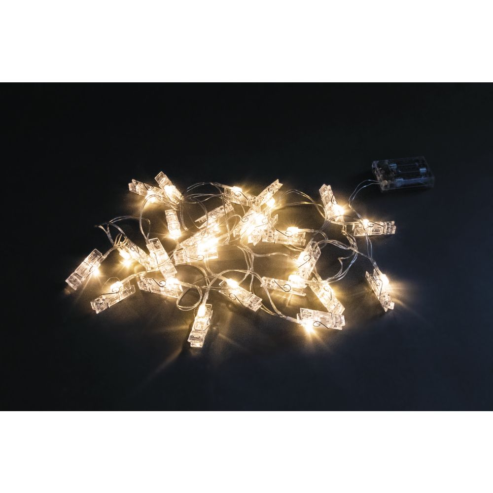 LED-Lichterkette mit Clips, 25 Lichter, 390 cm, Timer, Batterie