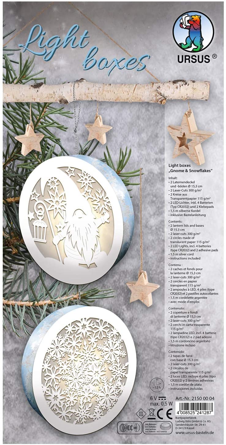 Bastelpackung Lichtbox Zwerg & Schneeflocken, Zubehör und Anleitung