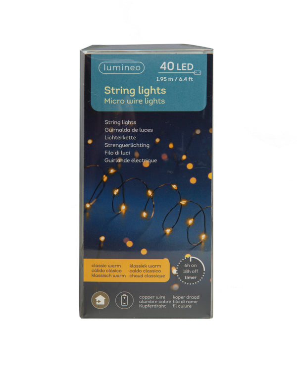 Lichterkette LED Micro Wire Lights 40 LED´s 1,95m batteriebetrieben warm weiß