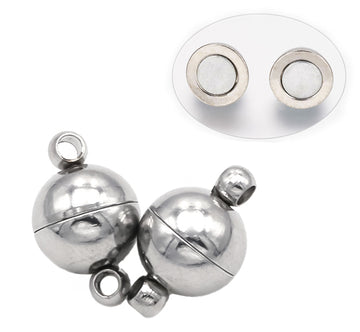 Runder Magnetverschluss aus Messing mit Ösen platinfarben 14x8 mm Lochgröße 1,5 mm 1 Stück