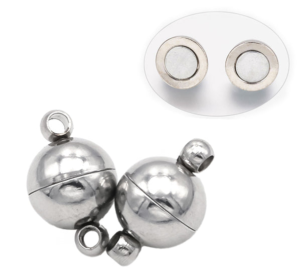 Runder Magnetverschluss aus Messing mit Ösen platinfarben 14x8 mm Lochgröße 1,5 mm 1 Stück