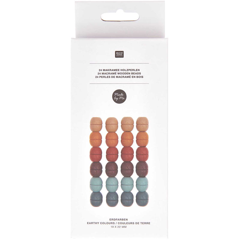 Makramee Holzperlen 24 Stück Erdfarben 19x22mm