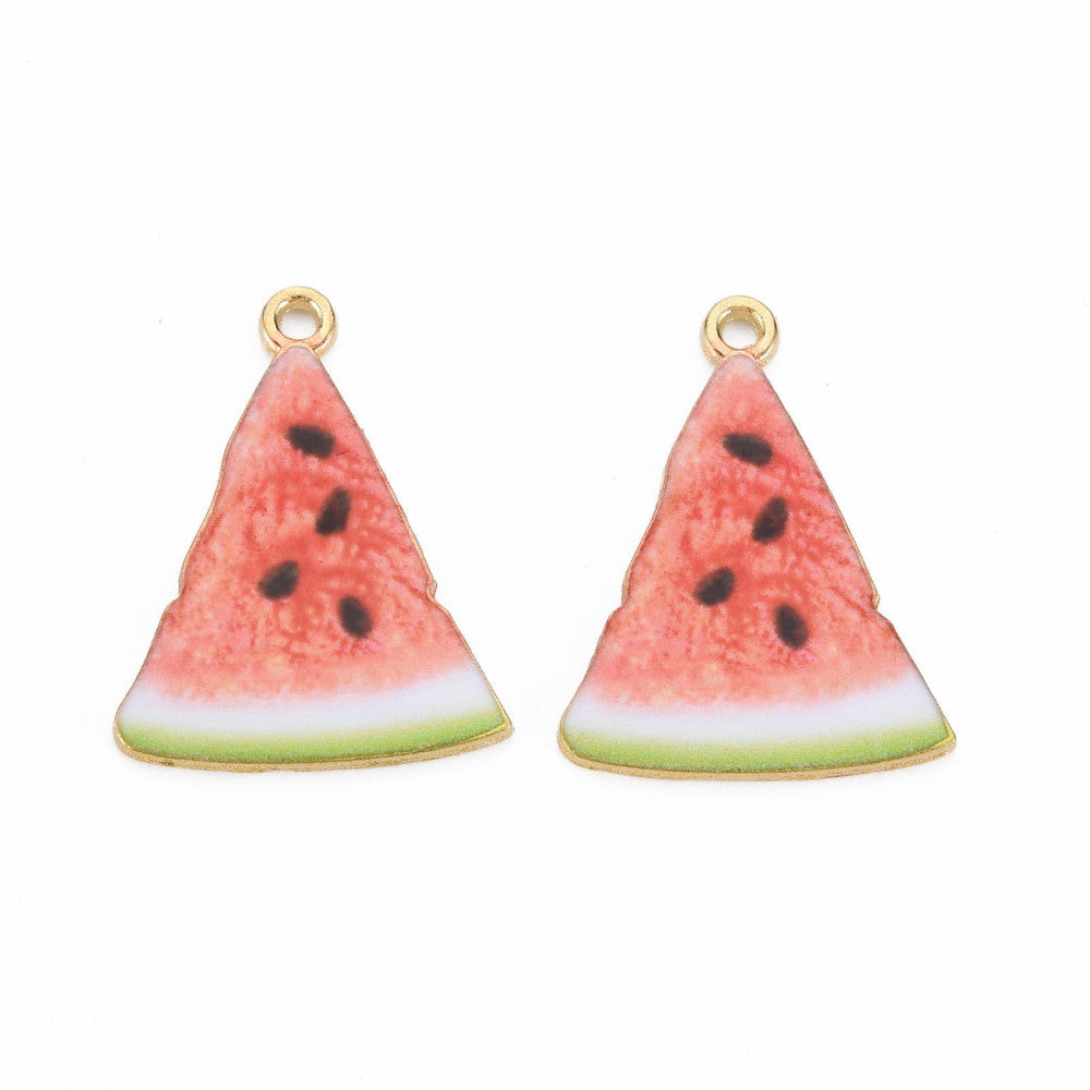 Emaille Wassermelonen-Anhänger Charm gold-rot-grün 28x21,5mm 1 Stück
