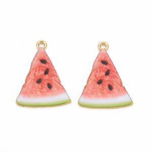 Emaille Wassermelonen-Anhänger Charm gold-rot-grün 28x21,5mm 1 Stück