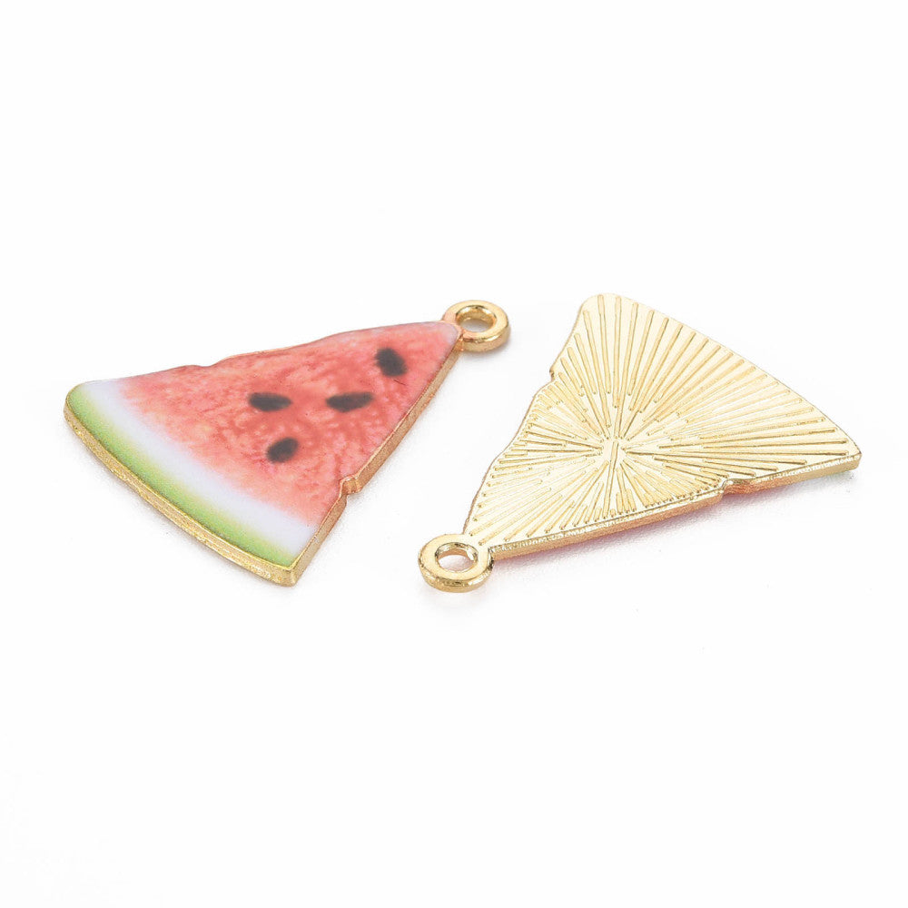 Emaille Wassermelonen-Anhänger Charm gold-rot-grün 28x21,5mm 1 Stück