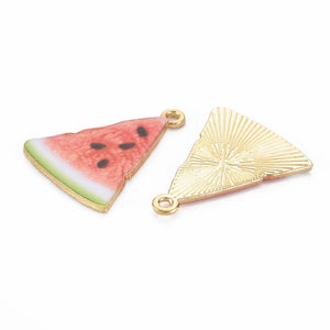 Emaille Wassermelonen-Anhänger Charm gold-rot-grün 28x21,5mm 1 Stück