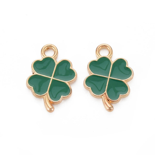 Anhänger Glücksklee Kleeblatt vierblättrig gold/grün 18x12x2mm 10 Stück