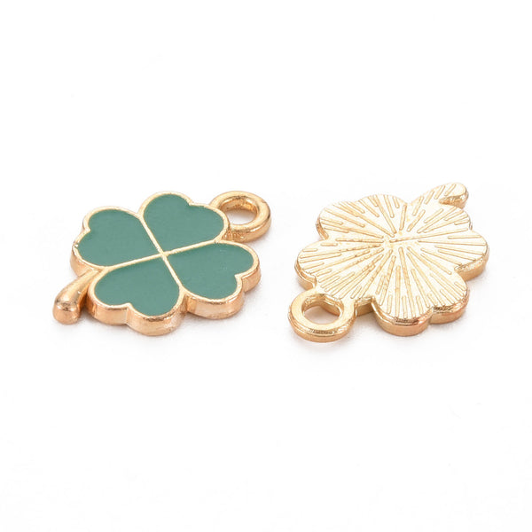 Anhänger Glücksklee Kleeblatt vierblättrig gold/grün 18x12x2mm 10 Stück