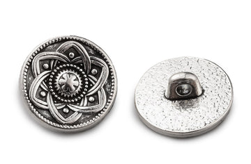 Metallknopf silberfarben mit Mandala Blütenornament 15mm mit Öse 1 Stück