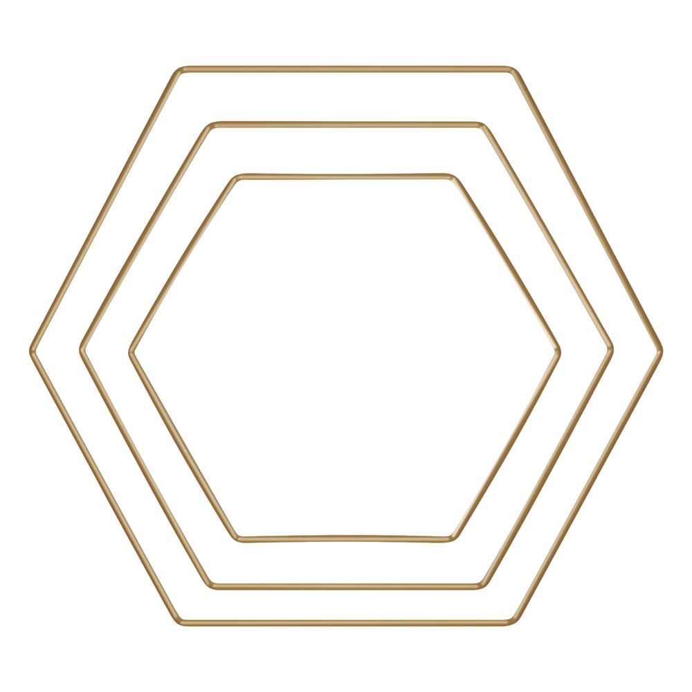 Metallringe Hexagon Set sortiert gold je 1x20cm,1x 25cm, 1x30cm