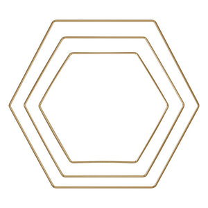 Metallringe Hexagon Set sortiert gold je 1x20cm,1x 25cm, 1x30cm